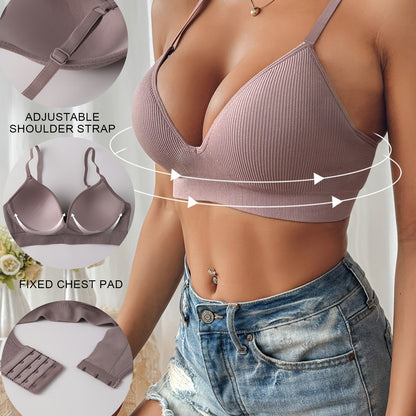 Soutien-gorge femme – Coupe slim – Encolure plongeante – Maille côtelée respirante
