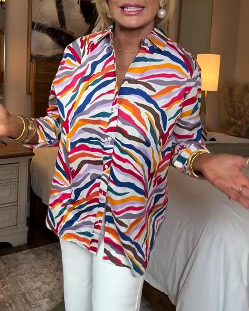 Chemise Col Revers Manches Longues Fleurie Colorée