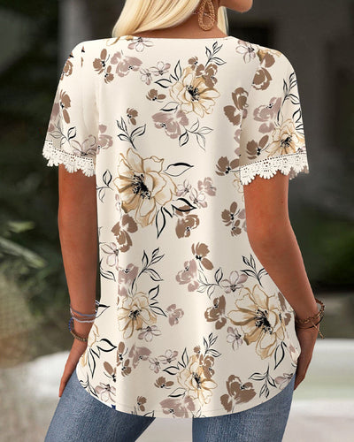 Blouse Col Carré Décontractée Plissée Imprimée