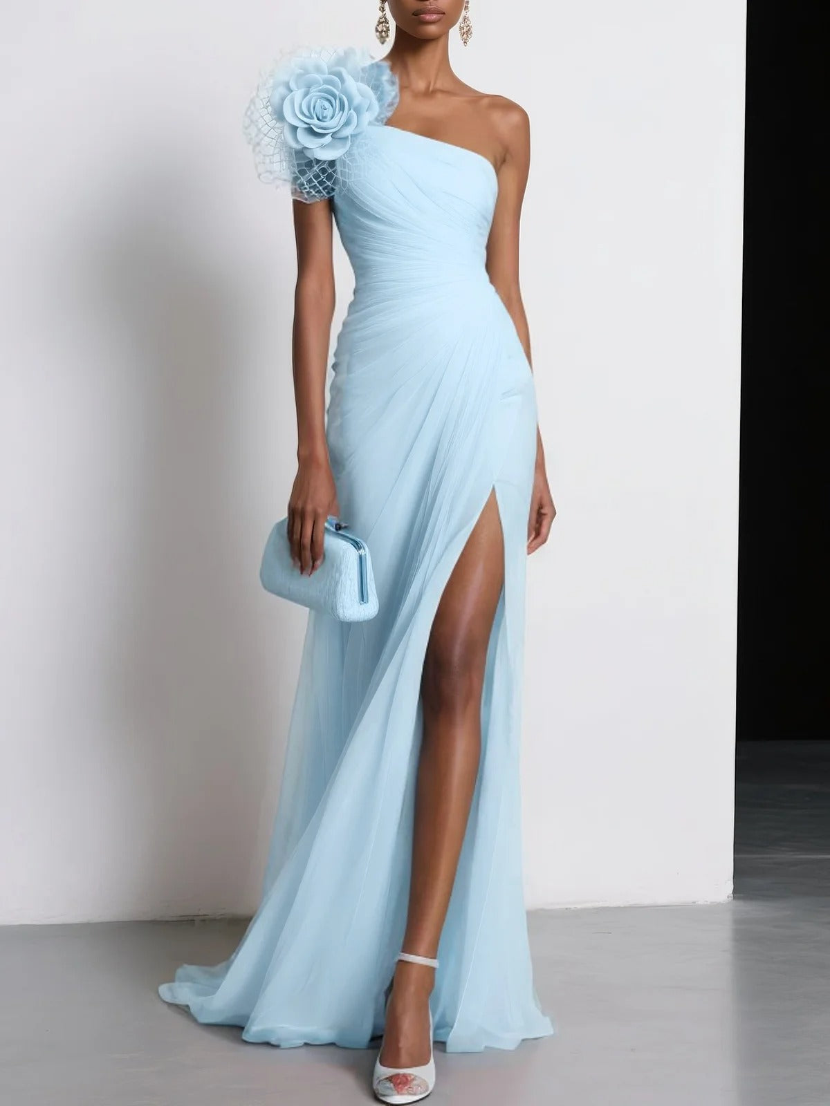 Robe en mousseline de soie à imprimé floral 3D