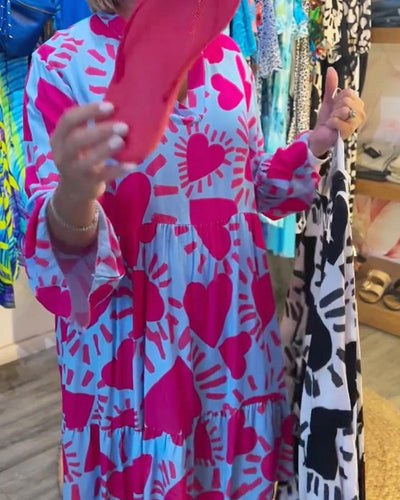 Robe Col Montant Trompette Imprimé A-Ligne