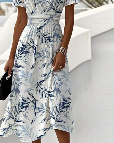 Robe Élégante Avec Impression Botanique