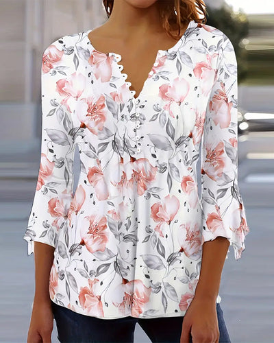 Blouse Manches Évasées Imprimée Volants