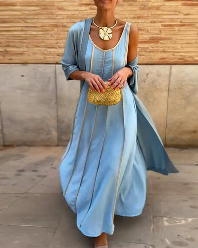 Imprimé Décolleté Ronde Robe Longue Casual Haut Deux Pièces