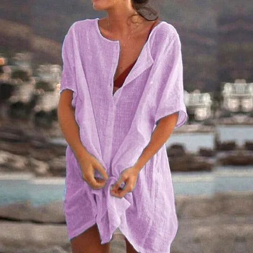 Tunique Femme – Coupe Ample – Manches Courtes – Fibres Naturelles – Style Décontracté