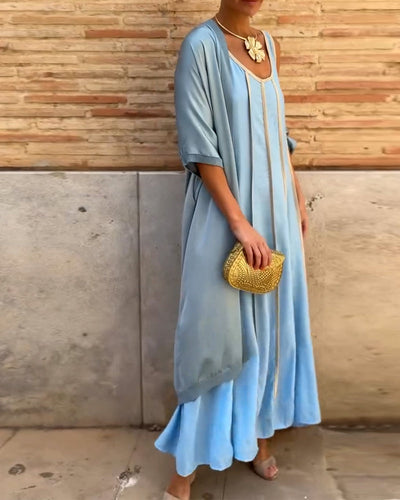 Imprimé Décolleté Ronde Robe Longue Casual Haut Deux Pièces