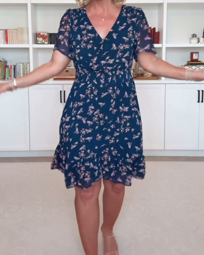 Robe Manches Bouffantes Col V Taille