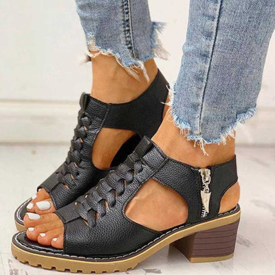 Morgane™ | Sandales orthopédiques à talon bloc pour femmes avec fermeture éclair latérale