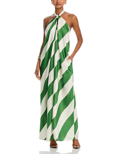 Robe longue dos nu à imprimé rayé exquis