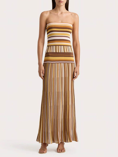 Robe longue plissée sans bretelles
