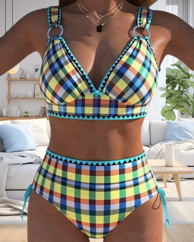 Maillot de bain deux pièces, bikini à carreaux décontracté
