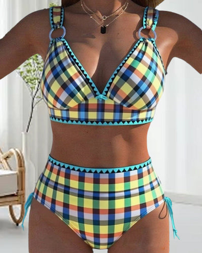 Maillot de bain deux pièces, bikini à carreaux décontracté