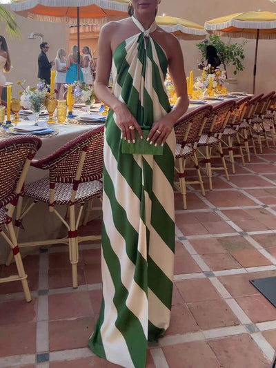 Robe longue dos nu à imprimé rayé exquis
