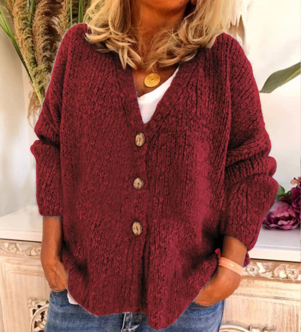 Gilet femme – Coupe décontractée – Maille douce épaisse – Col en V boutonné