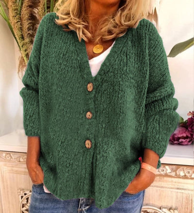 Gilet femme – Coupe décontractée – Maille douce épaisse – Col en V boutonné