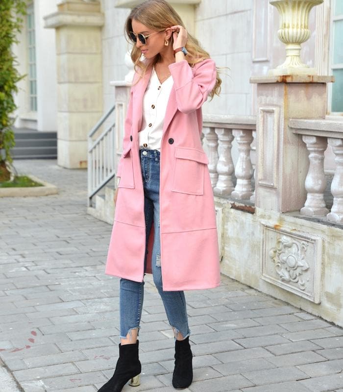 Manteau femme – Coupe cintrée – Longueur genou – Double boutonnage structuré