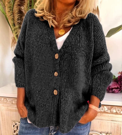 Gilet femme – Coupe décontractée – Maille douce épaisse – Col en V boutonné