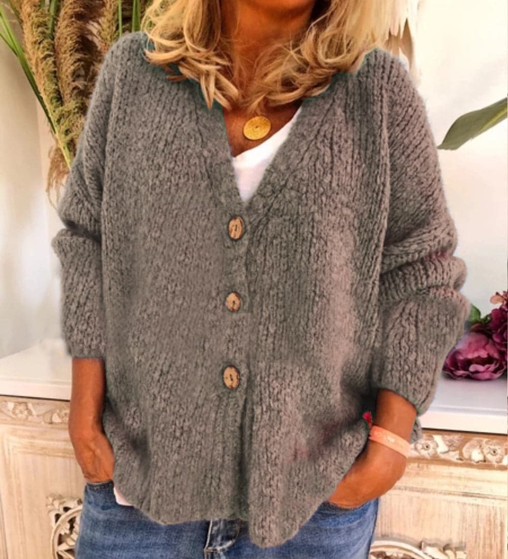 Gilet femme – Coupe décontractée – Maille douce épaisse – Col en V boutonné