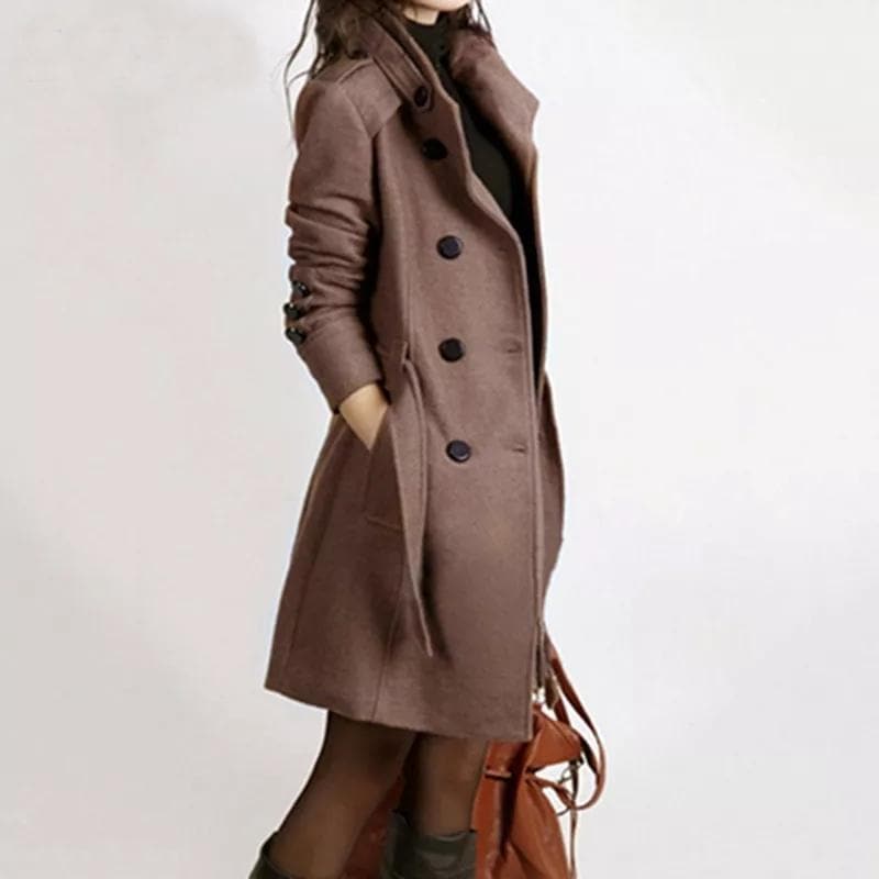 Manteau trench femme – Coupe cintrée – Double boutonnage – Tissu chaud texturé