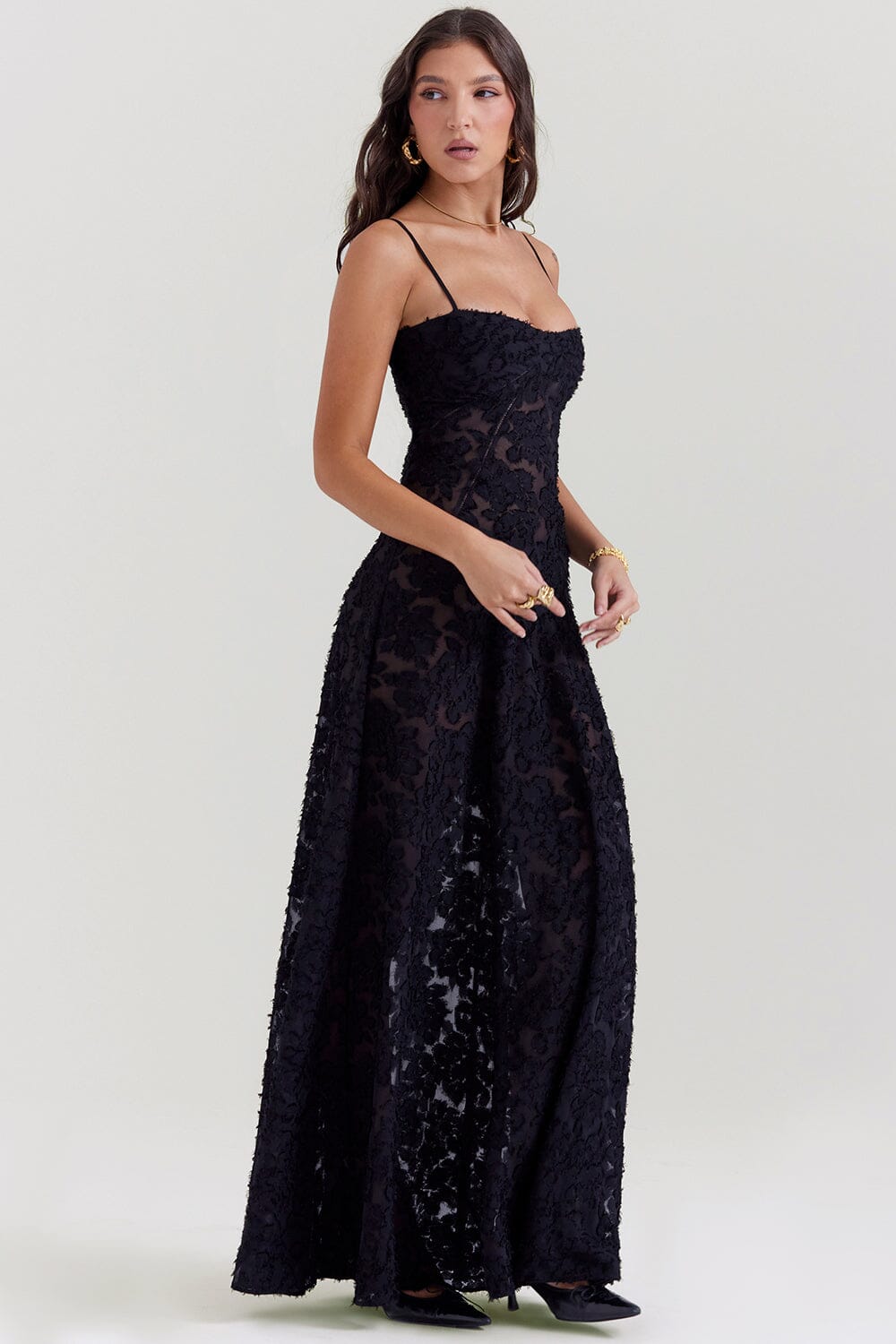Robe Longue à Motifs Floraux | Élégance Romantique | Tissu Fluide