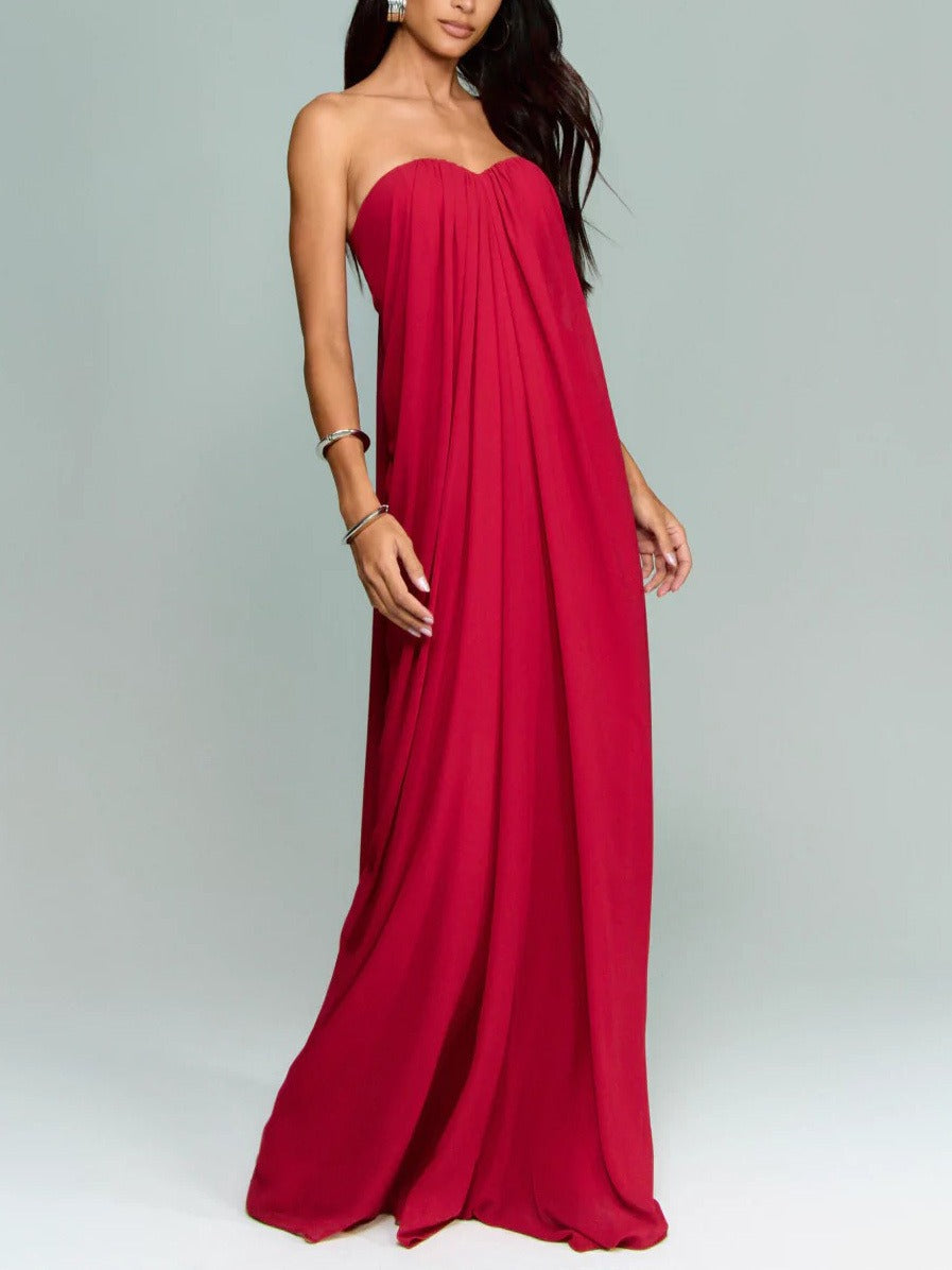 Robe longue plissée à coupe trapèze