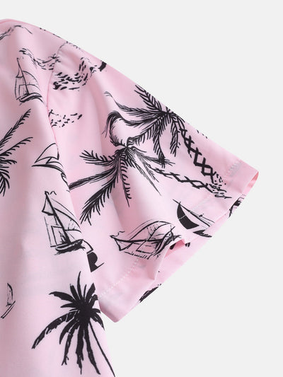 Ensemble Estival : Chemise Boutonnée Voiliers & Palmiers + Short de Bain