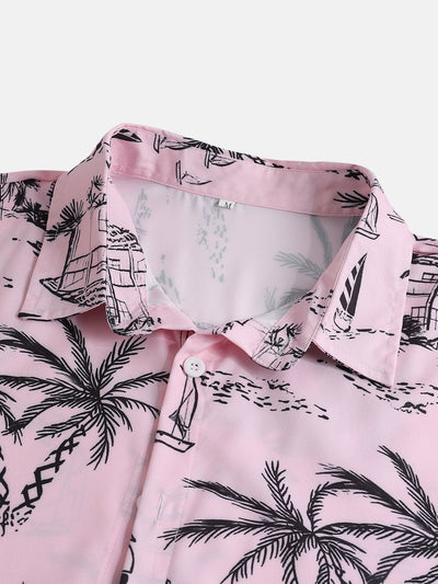 Ensemble Estival : Chemise Boutonnée Voiliers & Palmiers + Short de Bain