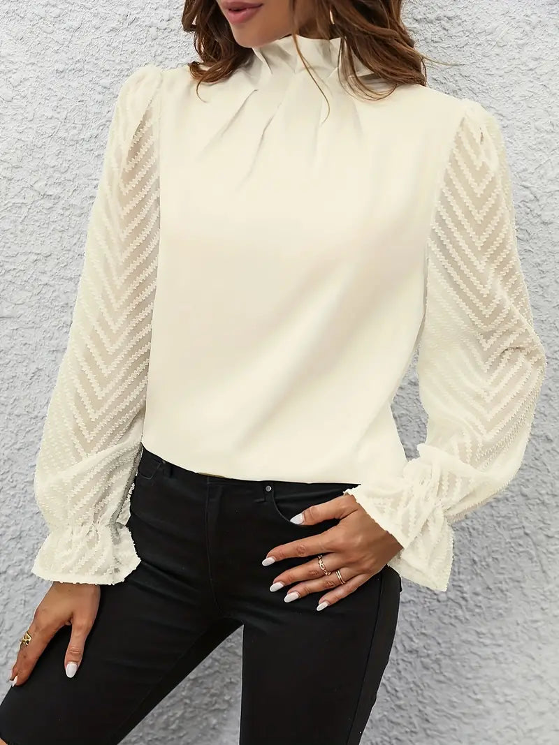 Kolbrun | Top plissé chic avec manches en filet pour femmes