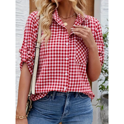 Chemise décontractée femme – Coupe ample – Motif vichy – Fibres naturelles respirantes