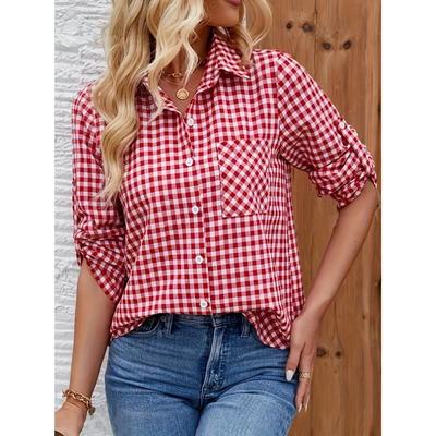 Chemise décontractée femme – Coupe ample – Motif vichy – Fibres naturelles respirantes