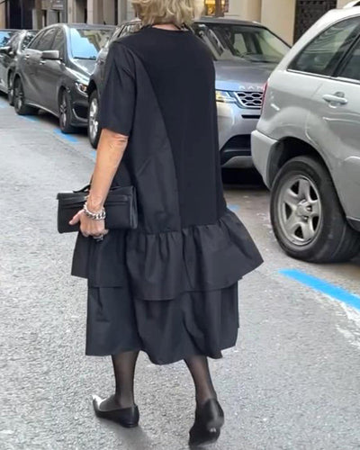 Robe Col Rond Manches Courtes Patchwork Ample
