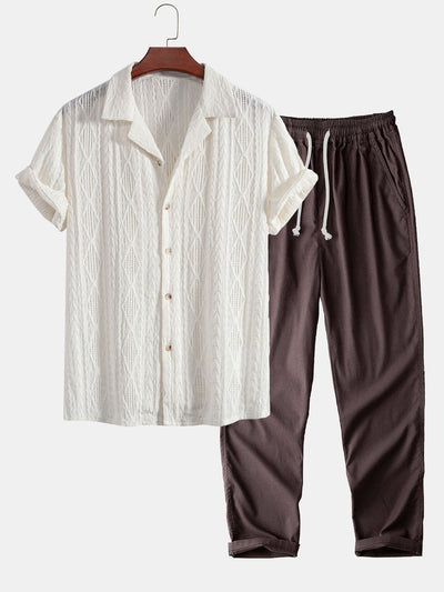 Chemise jacquard cubaine et pantalon en lin