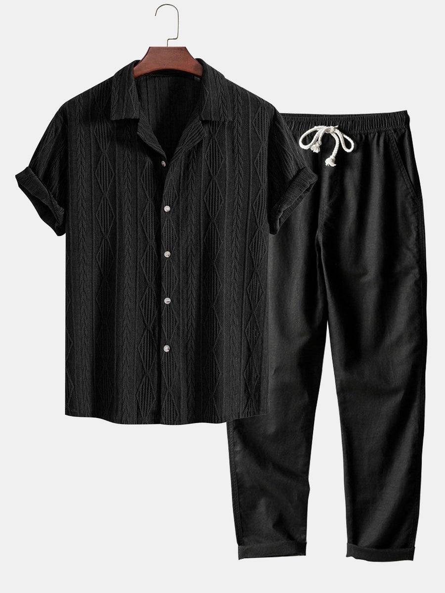 Chemise jacquard cubaine et pantalon en lin