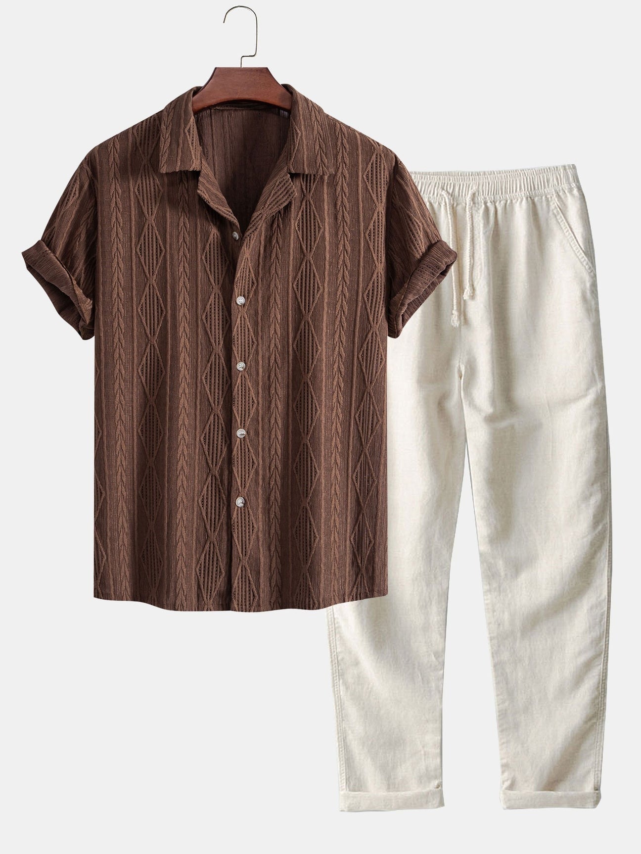 Chemise jacquard cubaine et pantalon en lin