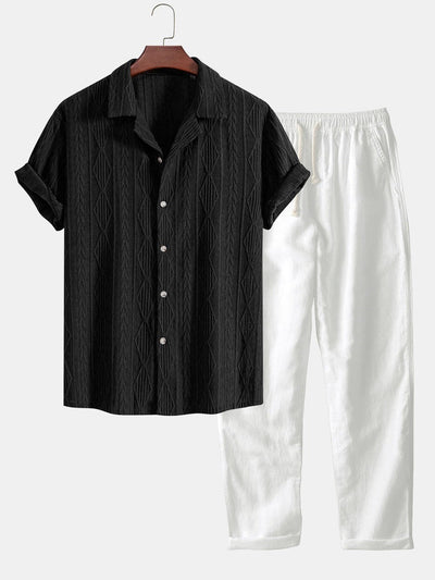 Chemise jacquard cubaine et pantalon en lin