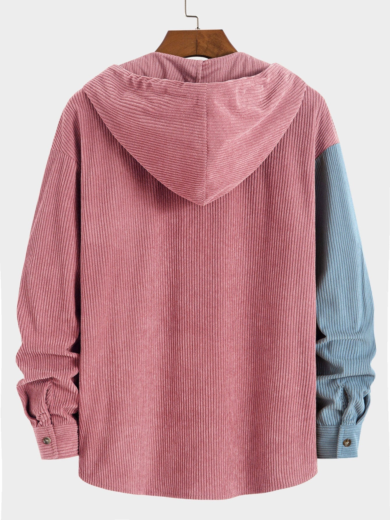 Chemise à capuche en velours côtelé colorblock coupe décontractée et pantalon droit en velours côtelé