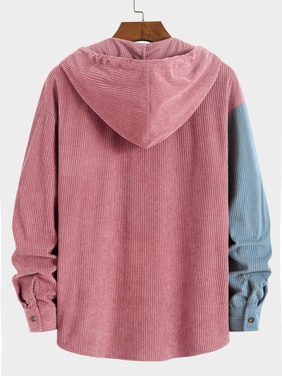Chemise à capuche en velours côtelé colorblock coupe décontractée et pantalon droit en velours côtelé