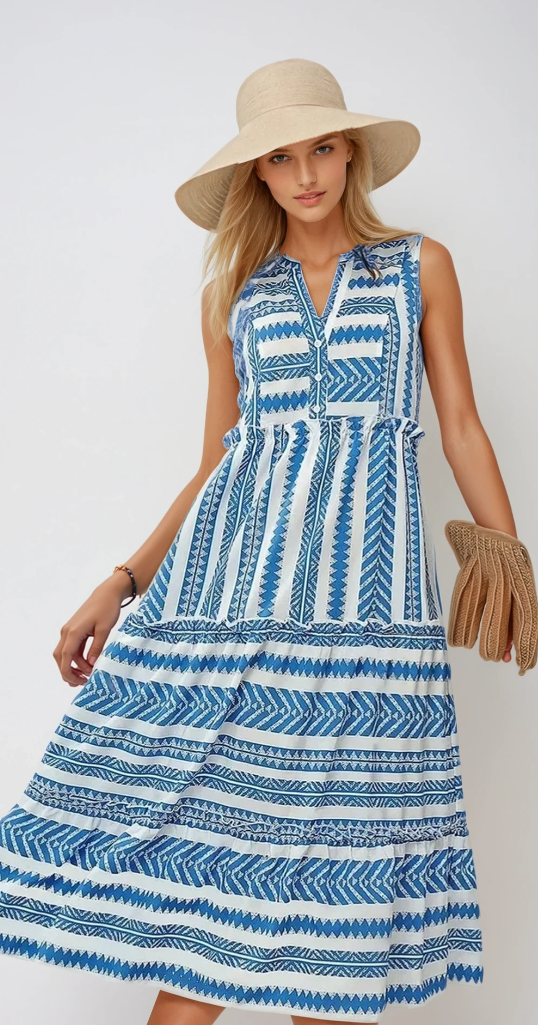 Léonie - Robe D'Été Sans Manches Avec Franges Et Jeux De Lumière