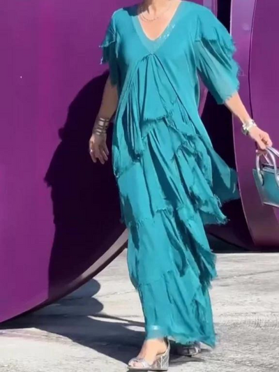 SAVANE | Vestito Lungo Fluido con Scollo a V Elegante