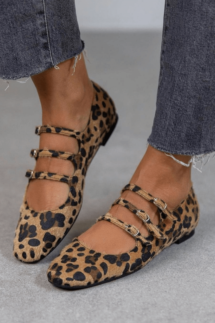 Bruna™ | Ballerines à imprimé animalier et triple bride