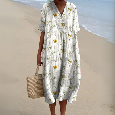 Michele™ | Robe Fluide Fleurie en Lin Coton