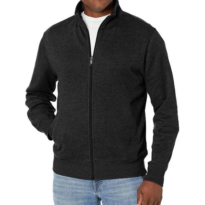 DOM | Veste sweat unie zippée à col montant pour hommes