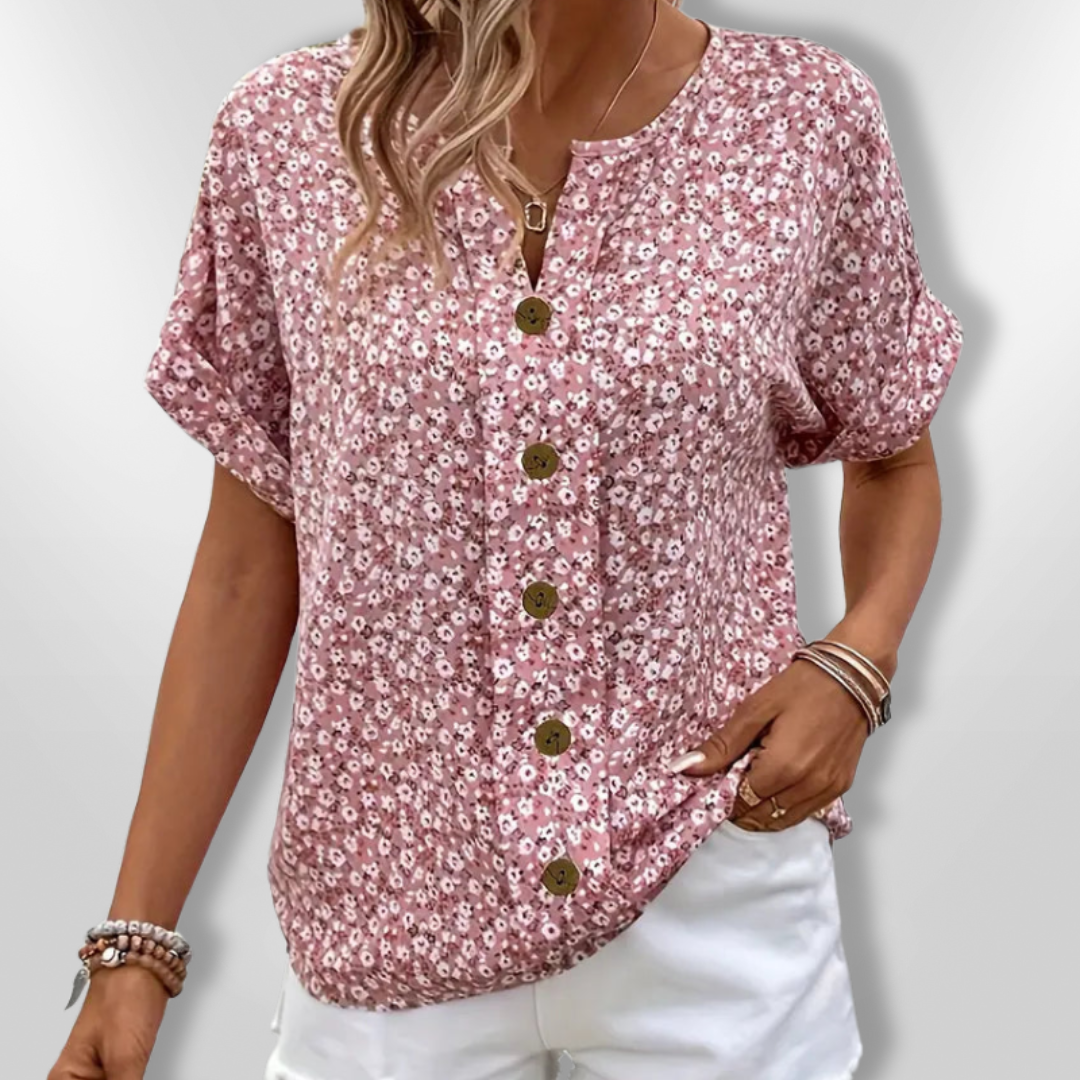 WOLENA | Blouse Échancrée Fleur Sauvage