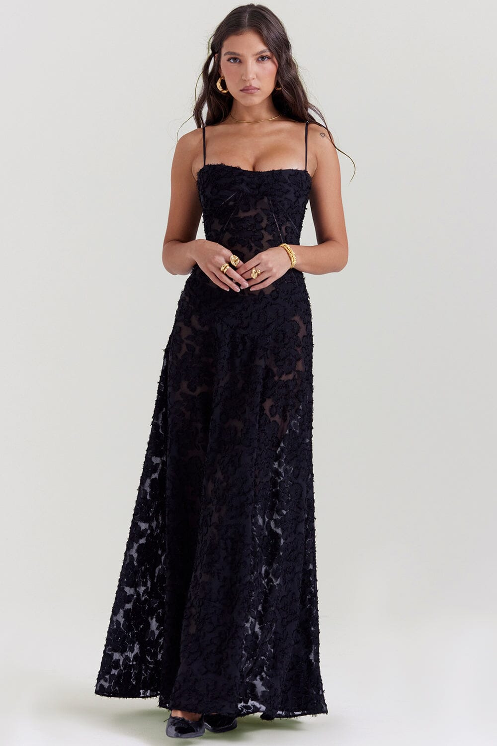 Robe Longue à Motifs Floraux | Élégance Romantique | Tissu Fluide