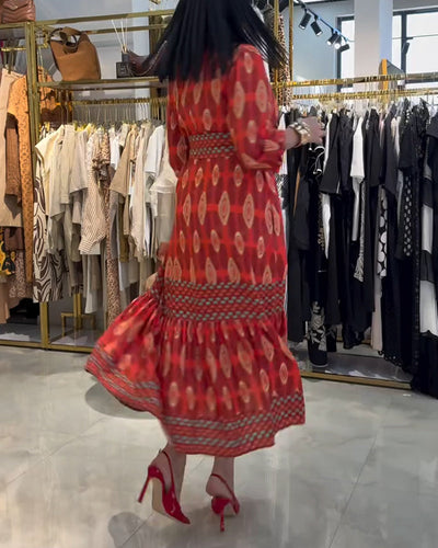 Robe Bohème Imprimé Col Montant