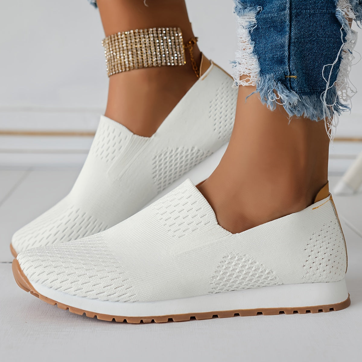 Isabelle | Baskets A Enfiler Pour Femme | Blanche