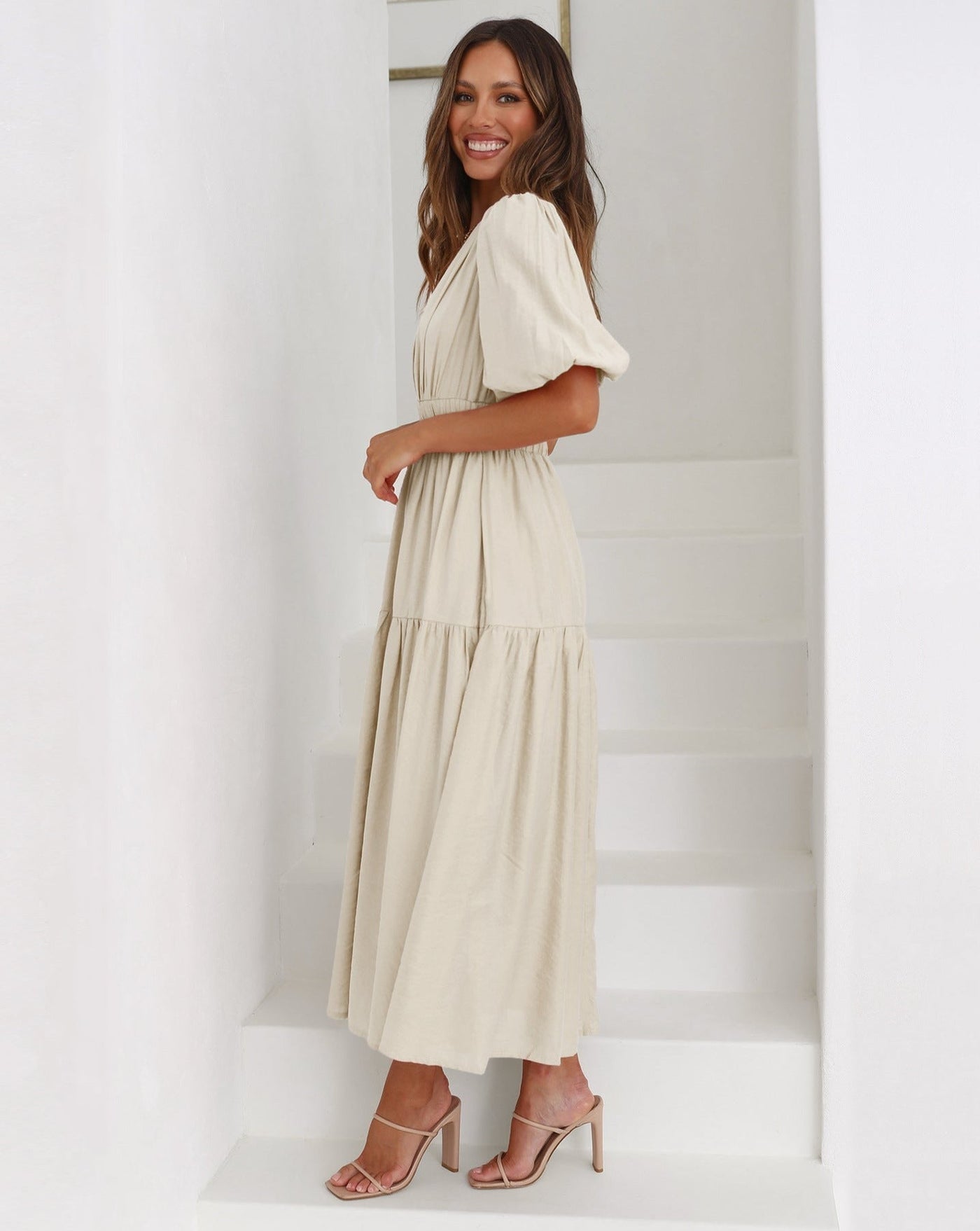 Robe Ella - Décolleté en V, Manches Bouffantes