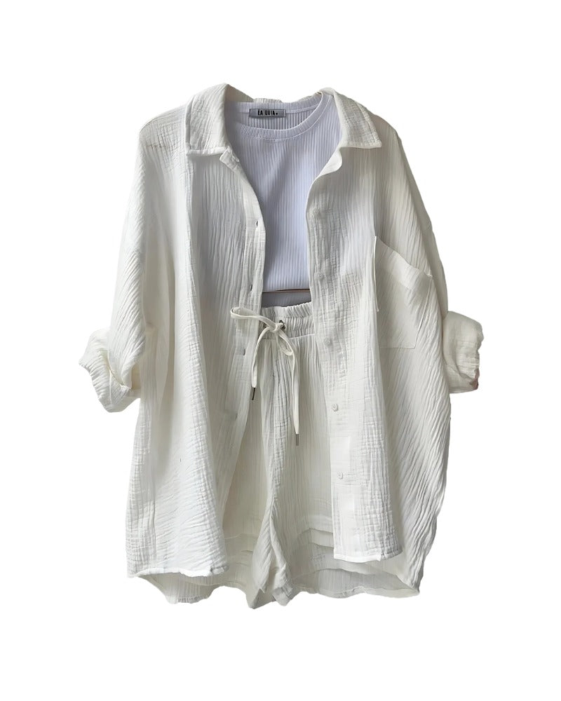 Ensemble short boutonné en coton