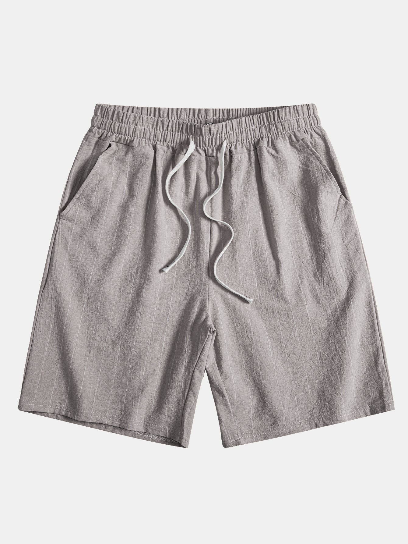 Ensemble Décontracté : Chemise Rayée Style Lin & Short à Cordon