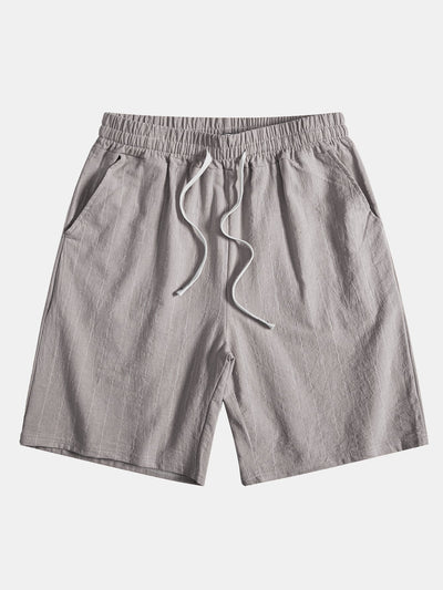 Ensemble Décontracté : Chemise Rayée Style Lin & Short à Cordon